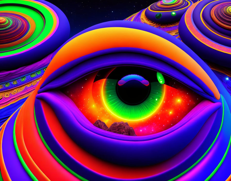 Colorful Psychedelic Eye Artwork Against Cosmic Background