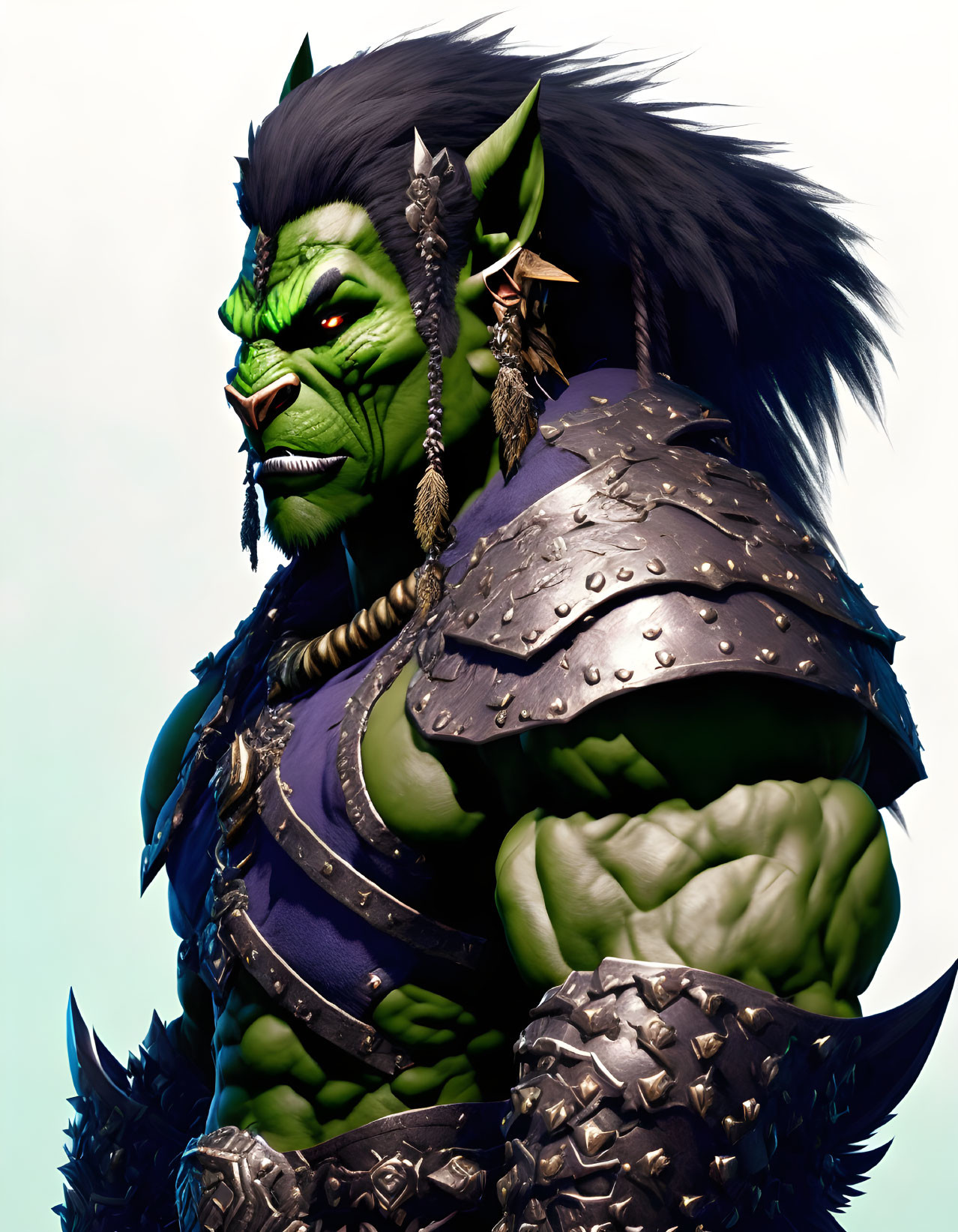 Muscular orc with green skin and studded armor