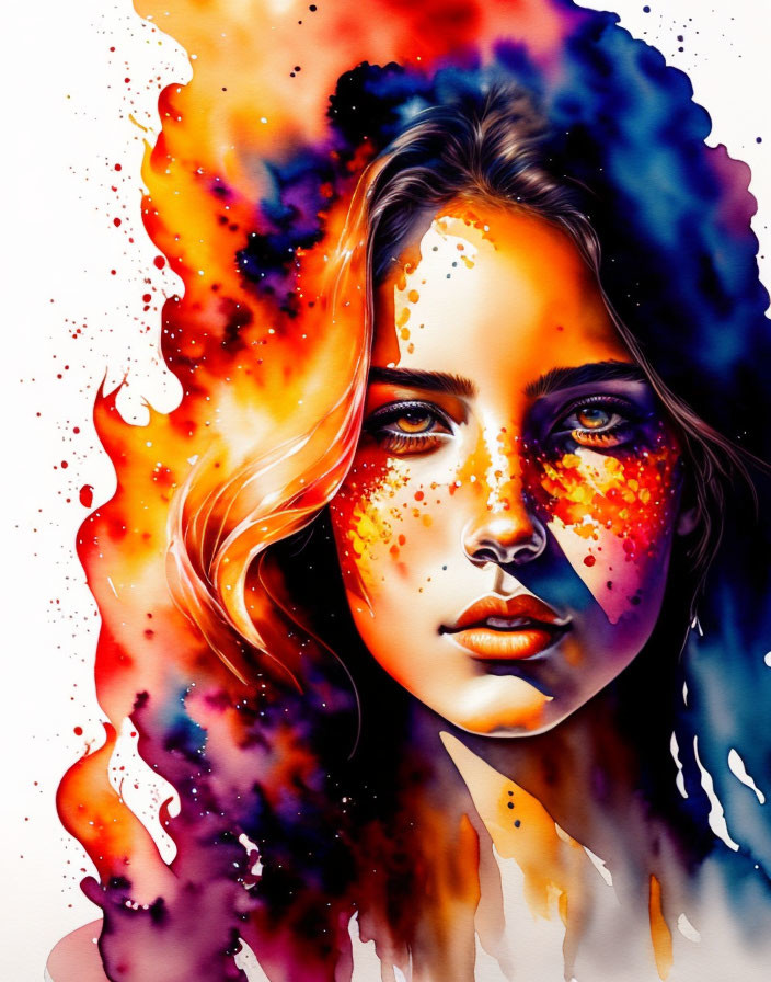 Colorful Woman Portrait with Ink Splatter Effects