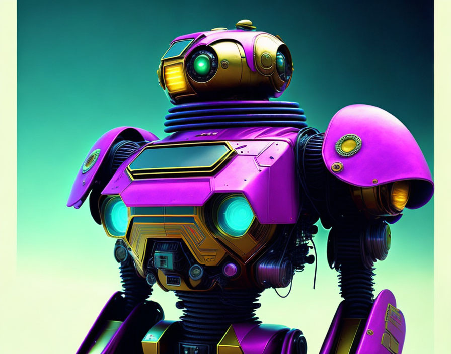 Colorful Robot Illustration with Spherical Head on Gradient Background