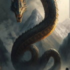 Gigantic anthropomorphic snake confronts small human figures in dramatic scene