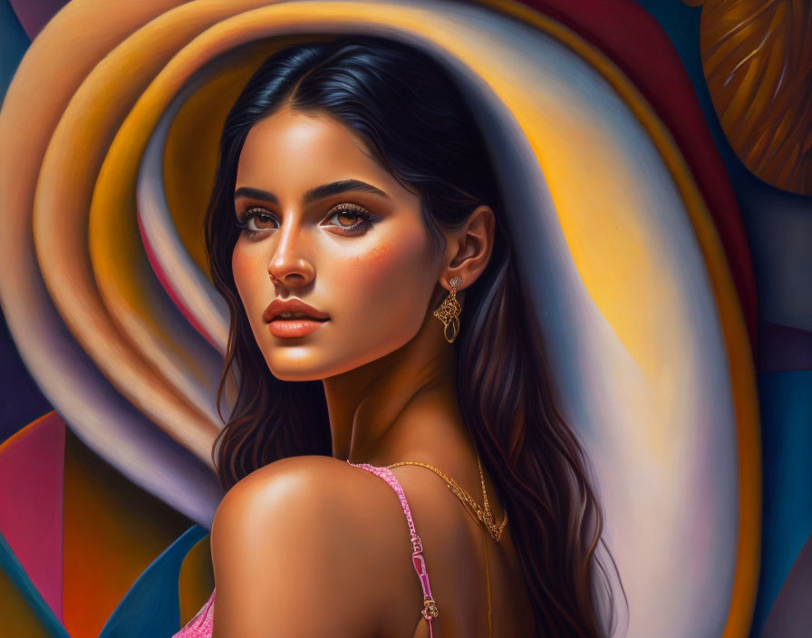 Vibrant digital portrait of a woman against colorful background