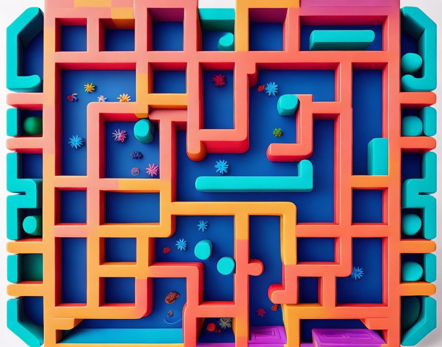 Colorful Plastic Maze Puzzle with Orange Paths and Blue Background