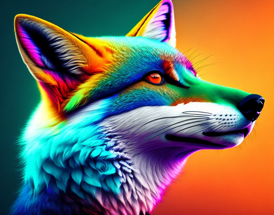 Colorful Fox Artwork on Orange and Green Gradient Background