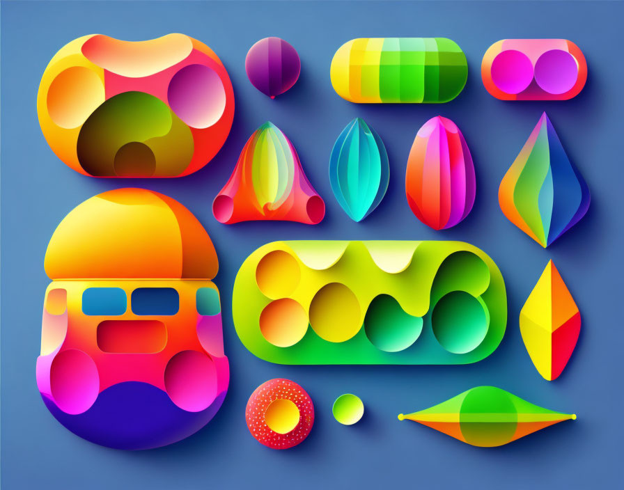 Colorful Abstract 3D Shapes on Blue Background