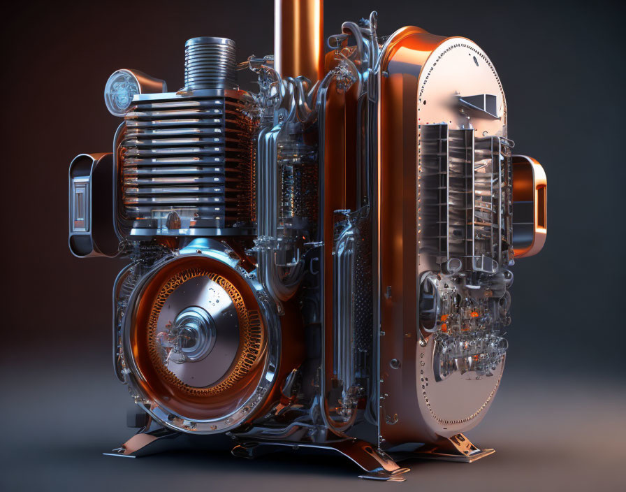 Detailed 3D Rendering of Complex Mechanical Engine