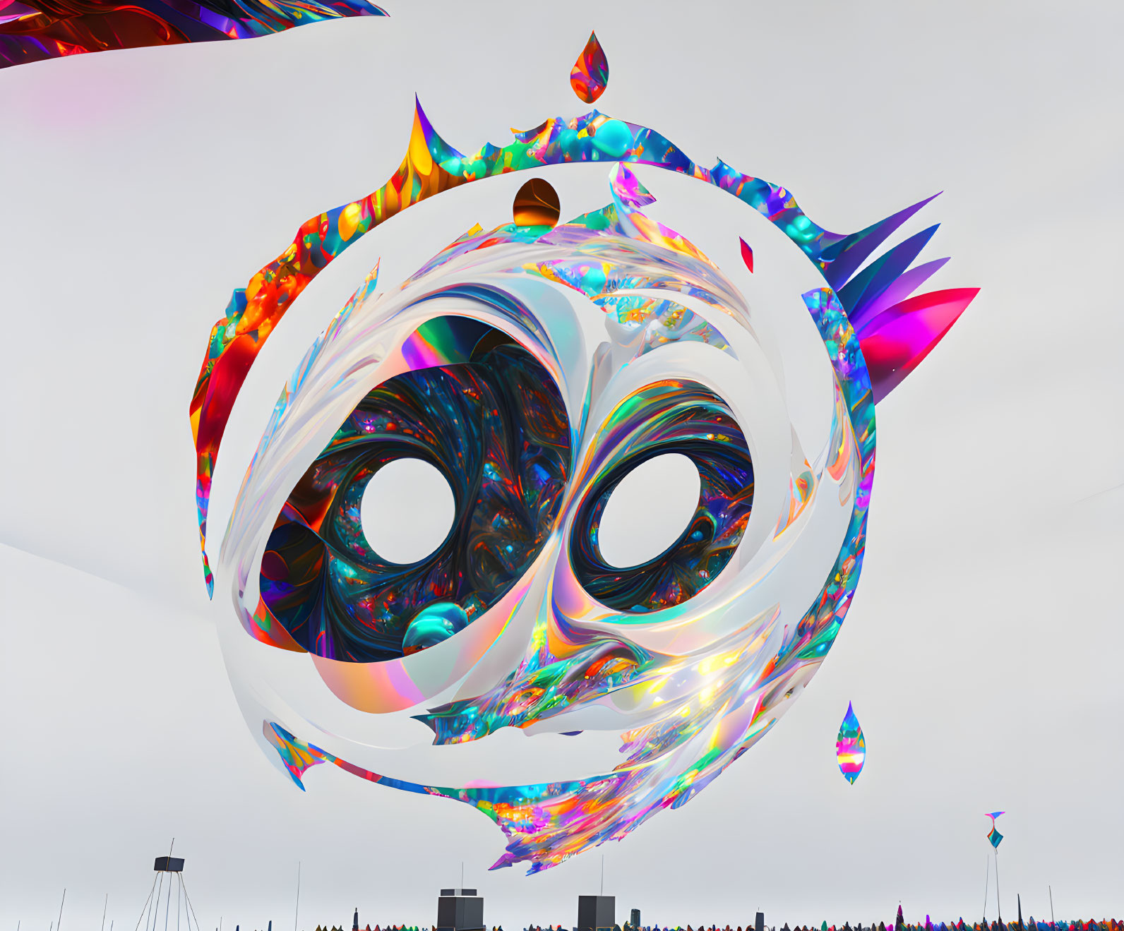 Colorful Abstract Digital Artwork with Swirling Eye-like Shapes