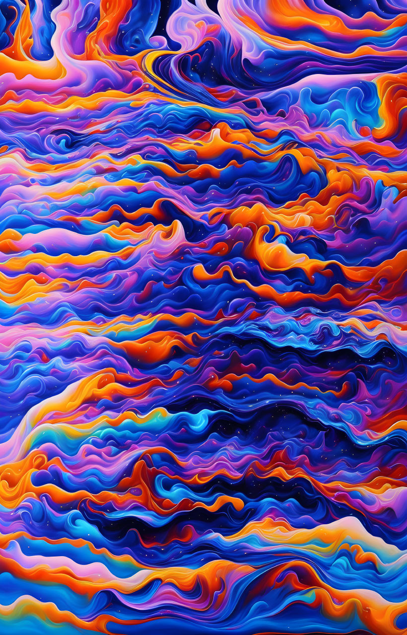 Colorful Abstract Waves: Blue, Orange, Purple Fluid Pattern