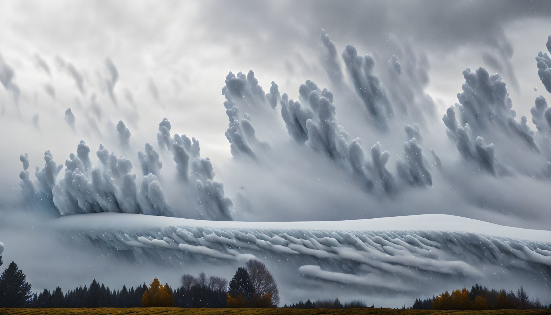 Dramatic undulatus asperatus clouds over serene autumn landscape