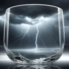 Transparent Glass Captures Tumultuous Ocean Scene with Lightning Storm