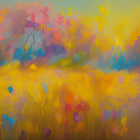 Colorful Wildflower Meadow Painting at Sunset