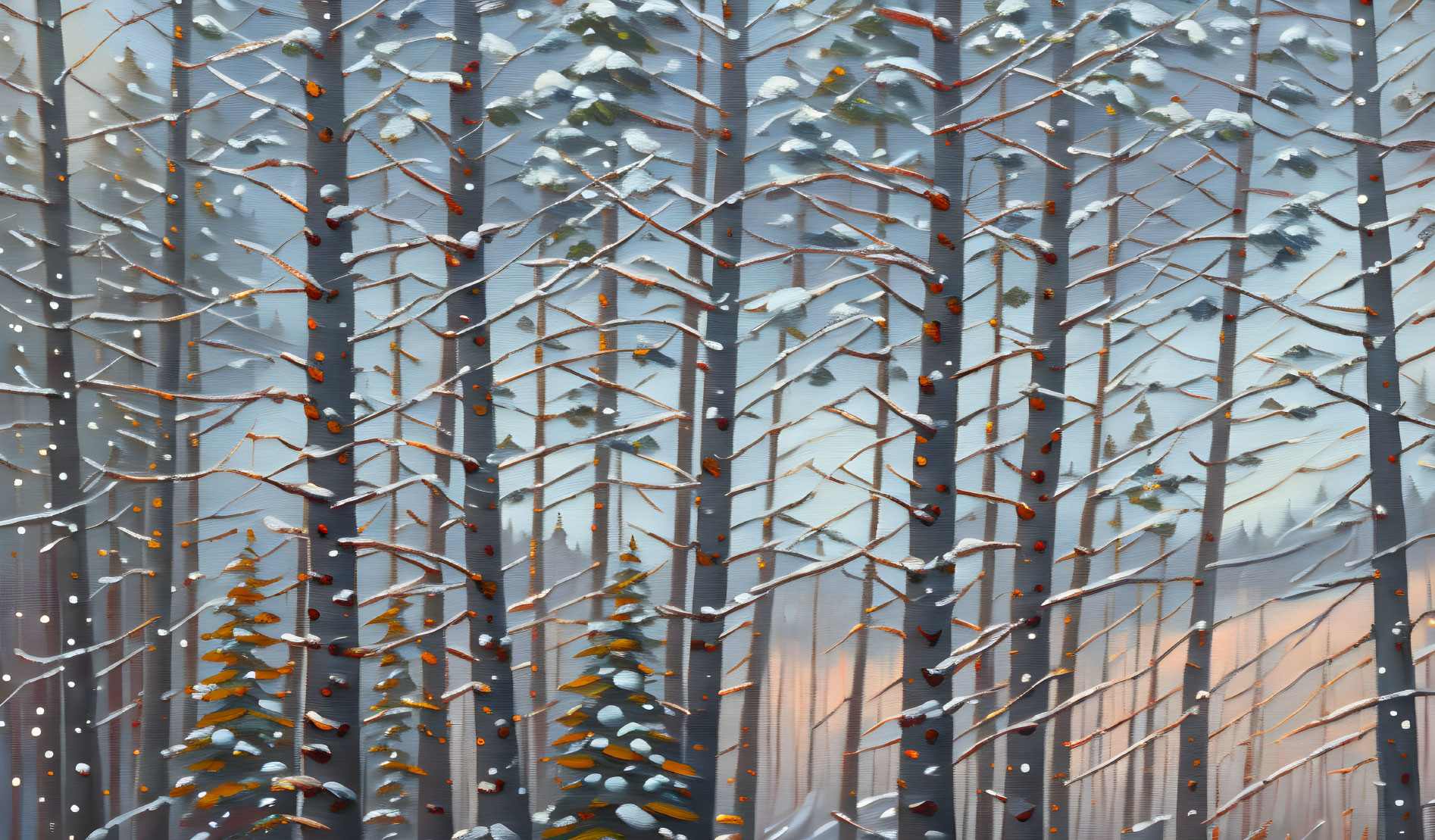 Winter Forest Scene with Snow-Covered Trees