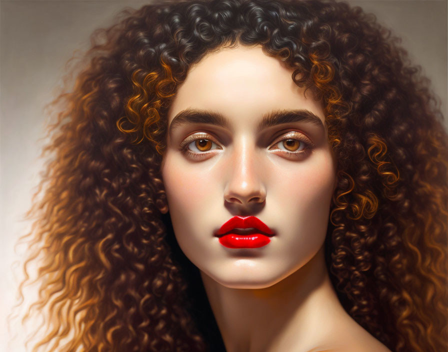 Curly Haired Woman Portrait with Intense Gaze