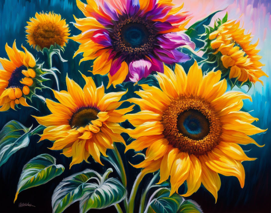 Colorful Sunflower Painting on Vibrant Background