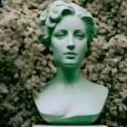 Ethereal green female bust with stylized hair in floral setting