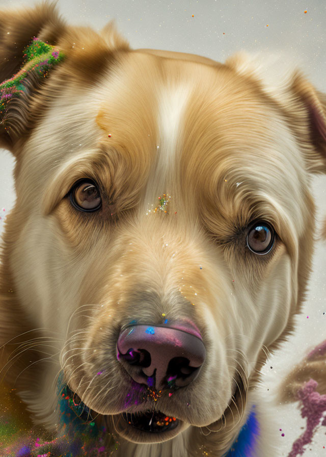 Close-up Digital Painting of Dog with Brown Eyes & Beige Coat