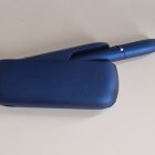 Blue Handheld Device with Nozzle, Buttons, and LED Indicator