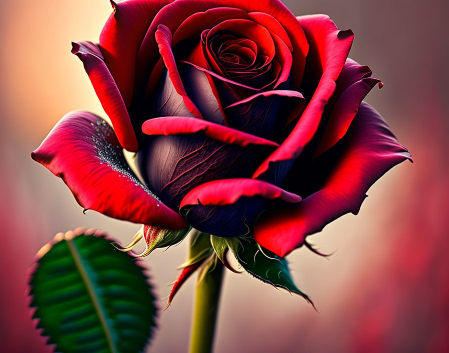 Detailed red rose against warm soft-focus background