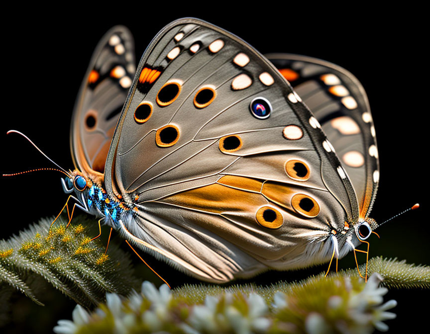 Colorful Butterfly Close-Up on Plant with Detailed Wings