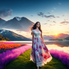 Animated princess walking in vibrant fantasy landscape