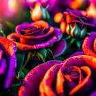 Colorful Roses in Red, Purple, and Orange Hues on Soft Background