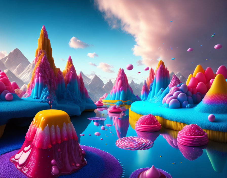 Vibrant Candy-Like Fantasy Landscape with Jelly Formations