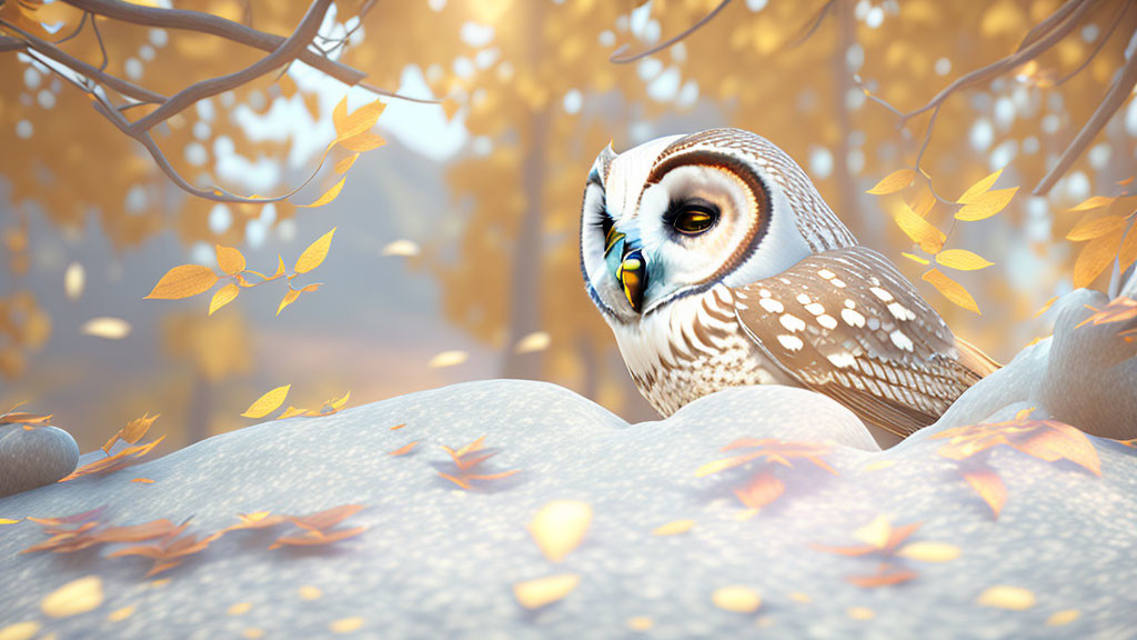 Serene owl perched in snowy autumn scene