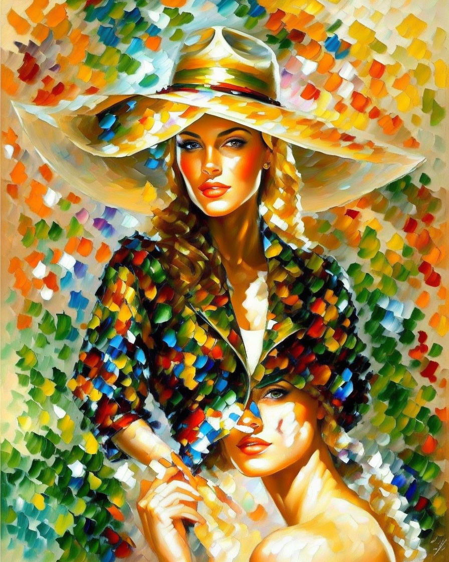 Colorful Woman Portrait with Wide-Brimmed Hat & Striking Gaze