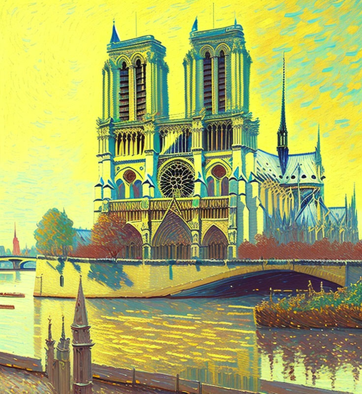 Vibrant Impressionist Painting of Notre-Dame Cathedral in Paris