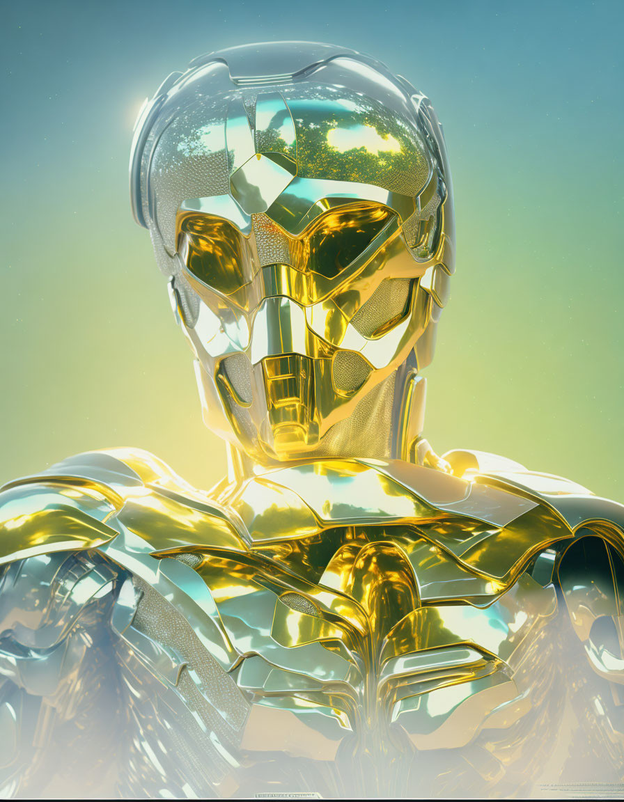 Golden humanoid figure with glass-like head on warm background