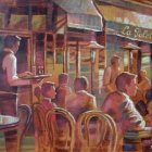 Warmly Lit Cafe with Patrons and Pastries