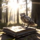 Colorful Owl with Glasses on Book in Sunlit Forest