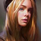 Digital Artwork: Young Woman with Blonde Hair and Blue Beanie