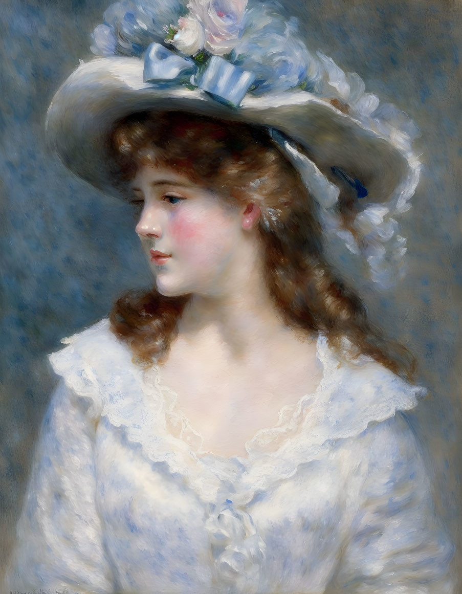 Portrait of Woman in White Dress with Wide-Brimmed Hat