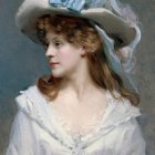 Portrait of Woman in White Dress with Wide-Brimmed Hat