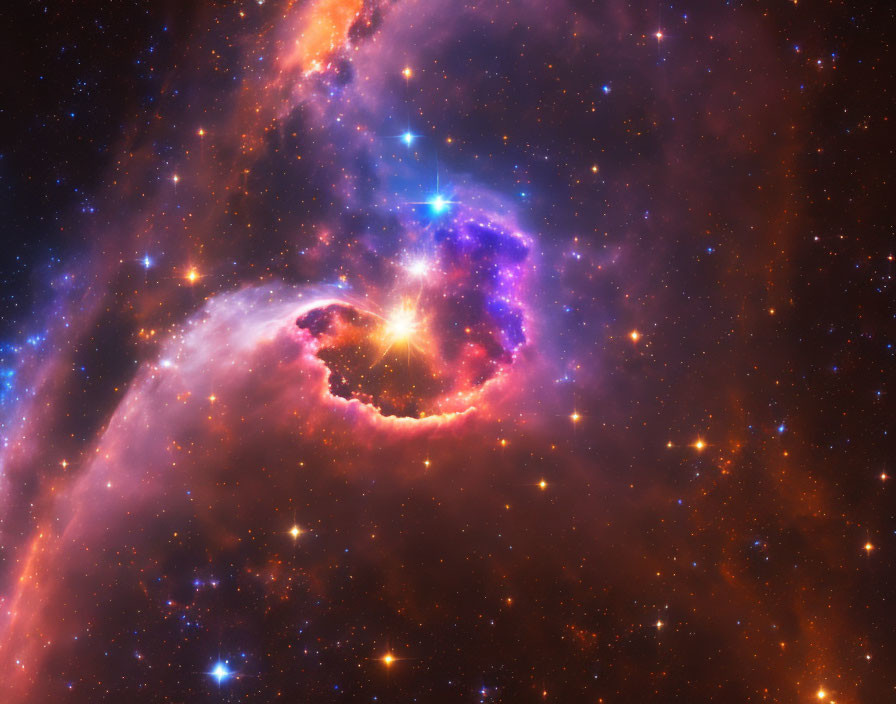 Colorful Space Image: Glowing Crescent Nebula with Bright Star