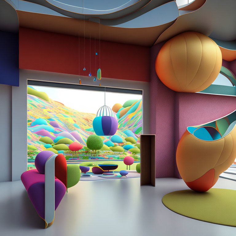 Colorful Abstract Furniture in Vibrant 3D Room