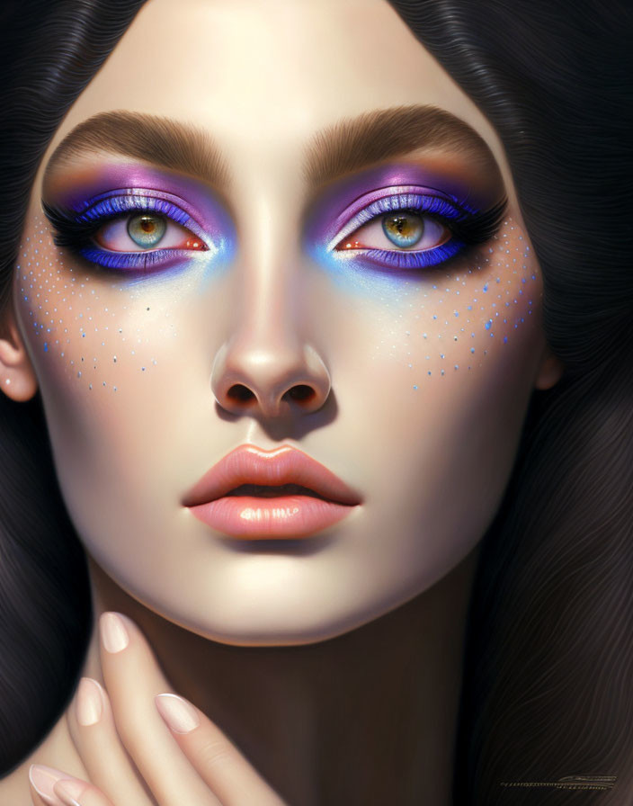 Detailed Close-Up of Woman's Vibrant Purple Makeup