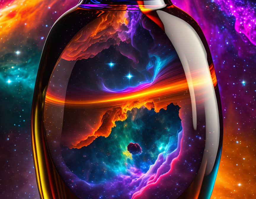 Cosmic scene in hourglass with space nebulas and stars.