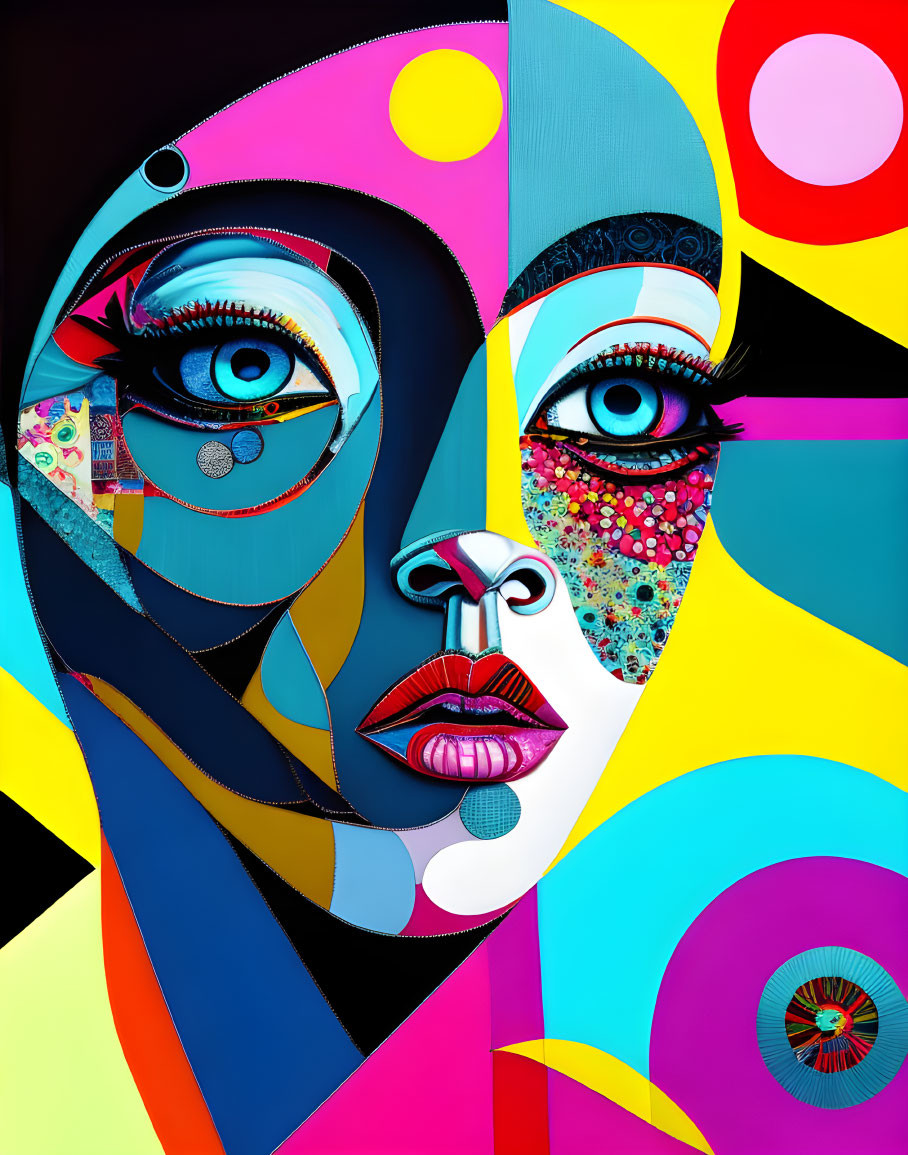 Colorful Abstract Portrait of Female Face with Geometric Shapes