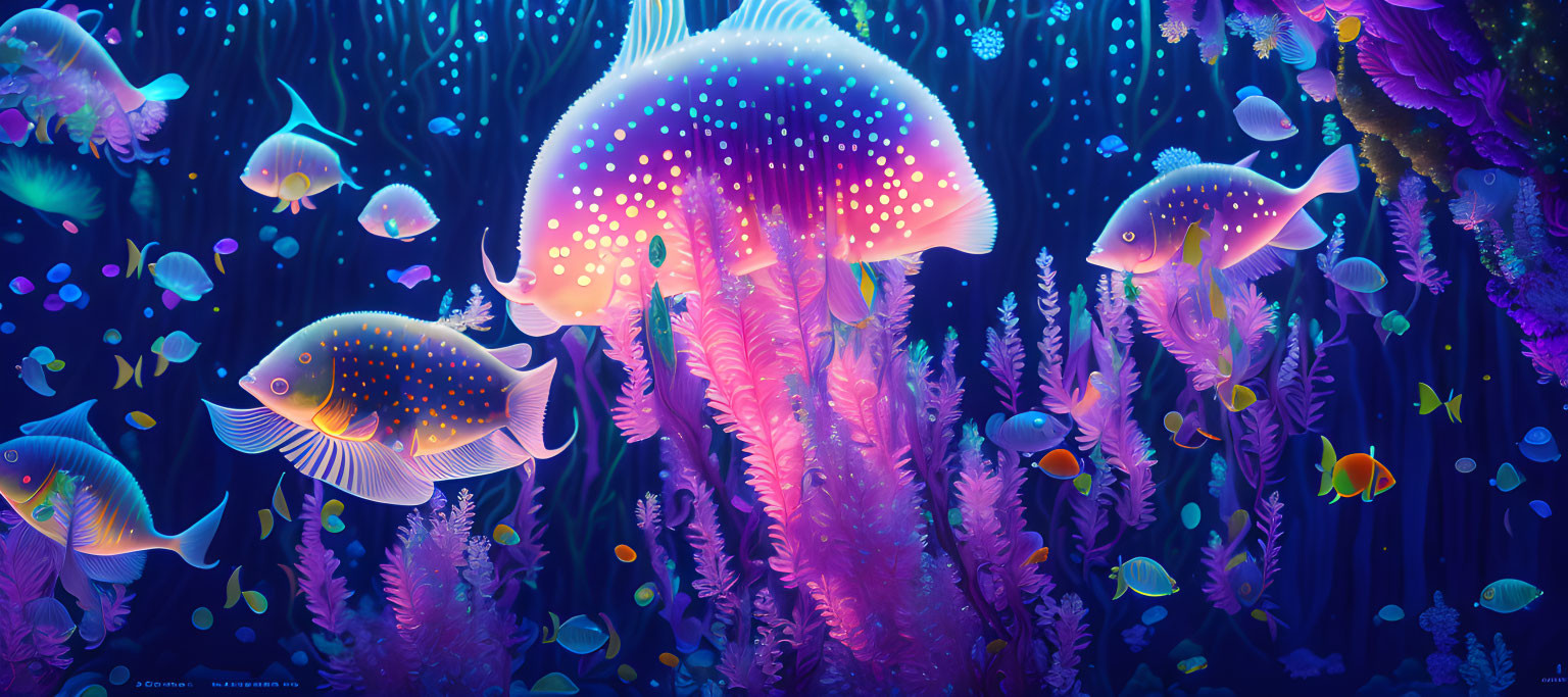 Colorful Underwater Scene with Fish, Jellyfish, and Coral