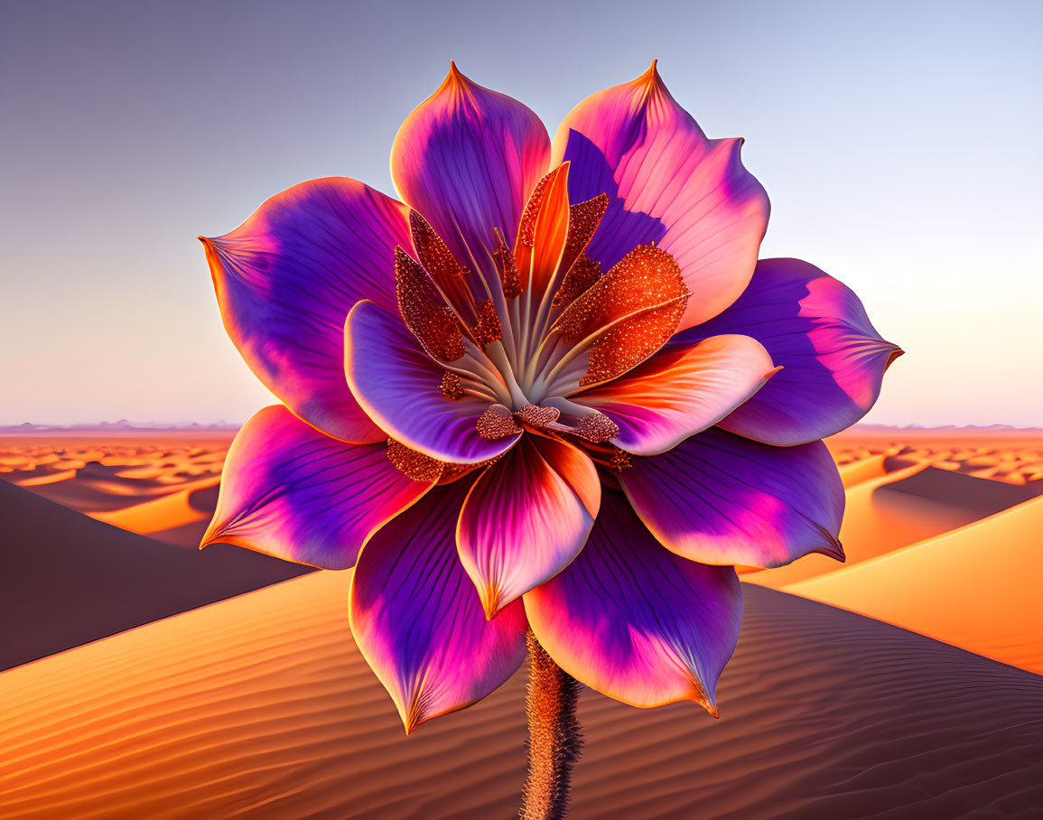 Vivid Purple and Orange Flower Blooming in Desert Dune