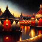 Vibrant Fantasy Carnival Night Scene with Colorful Tents and Elaborate Costumes