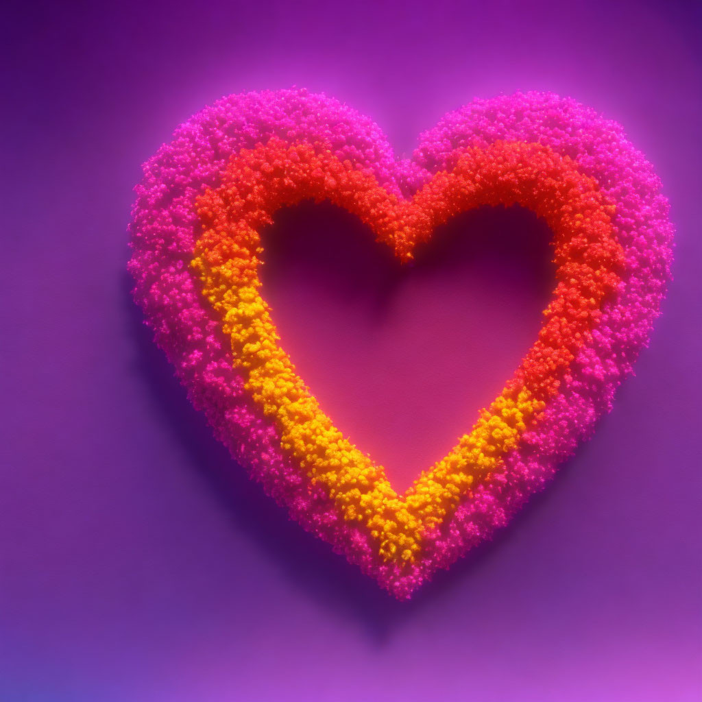 Colorful Heart-Shaped Flower Arrangement on Purple Background