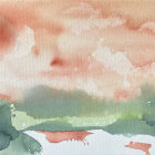 Soft Pastel Watercolor Landscape with Abstract Trees and Misty Layers