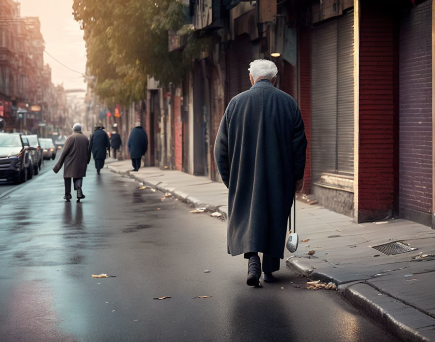 Elderly person walking on quiet city street