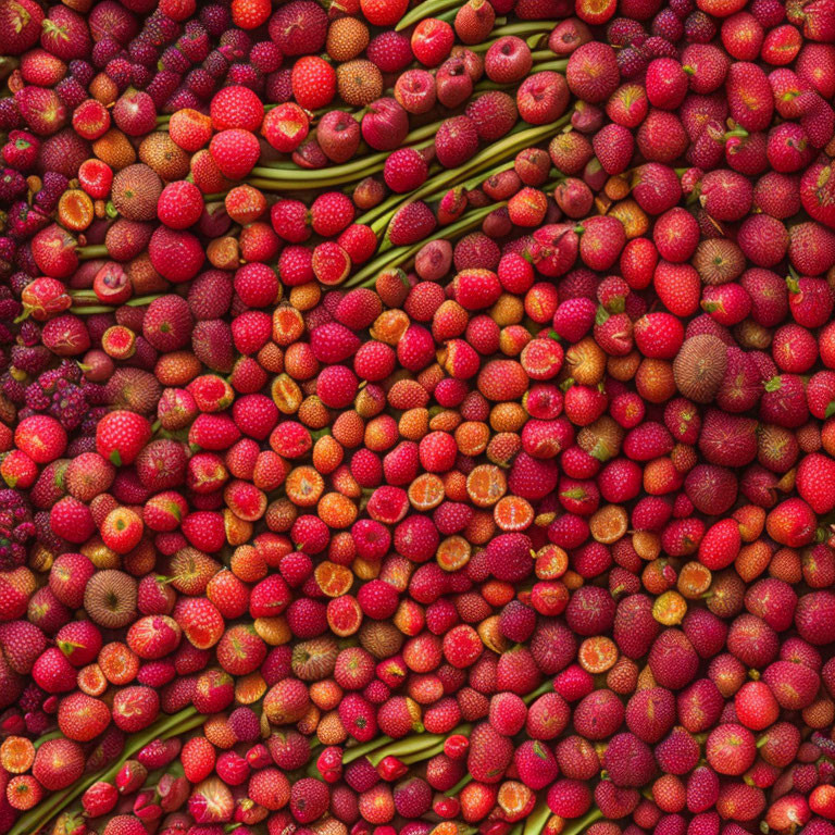 Colorful Red and Pink Berries and Fruits Pattern