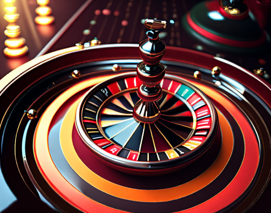 Colorful Glowing Roulette Wheel with Spinning Ball and Blurred Slot Numbers