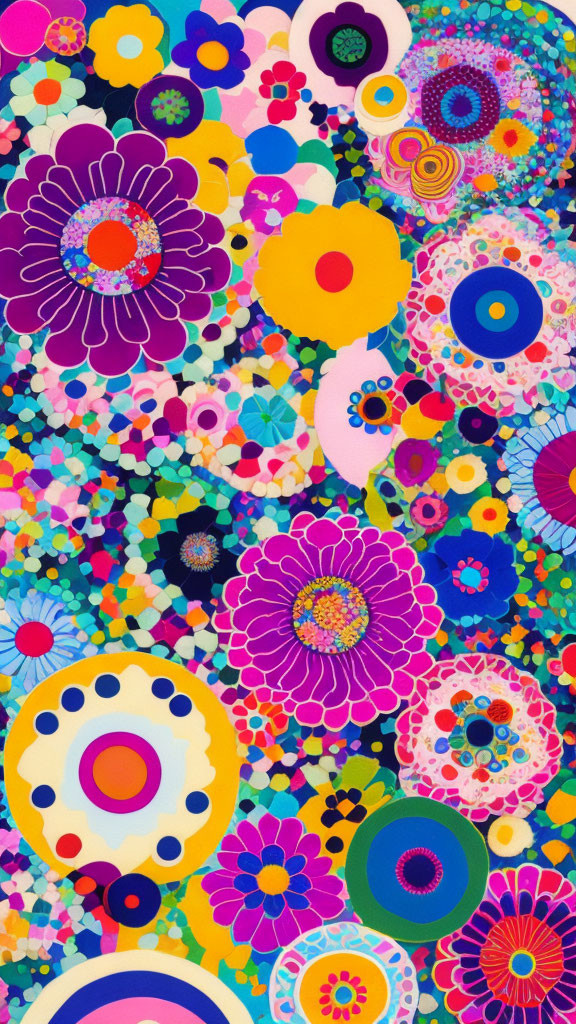 Abstract Flower Collage Featuring Vibrant Circles and Petals