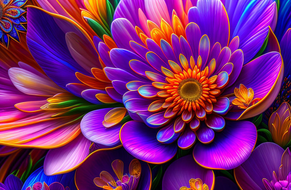 Multicolored stylized flower art with intricate patterns in vibrant hues